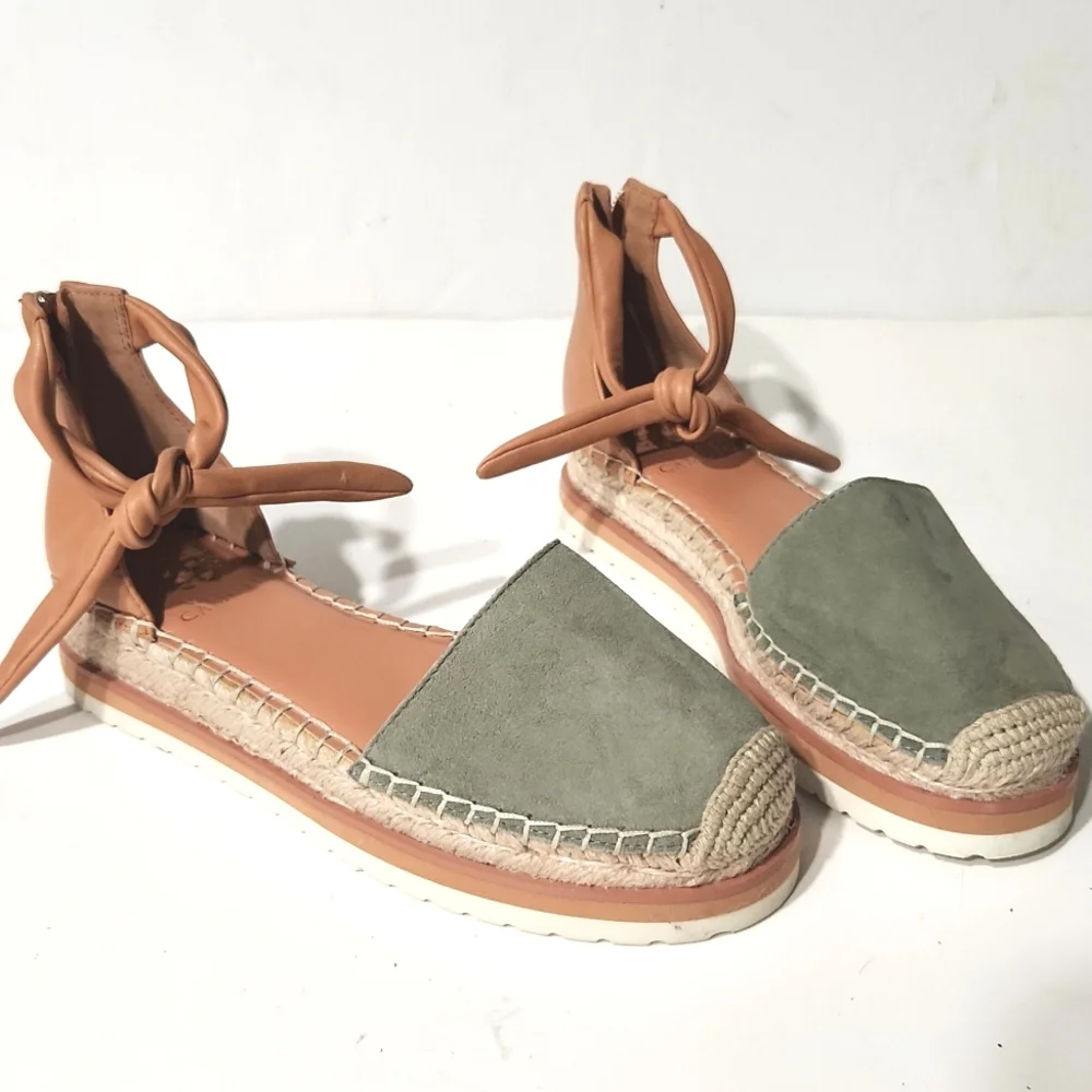 Vince Camuto Binadee Leather Platform Espadrilles Olive Size 6M EUC!!